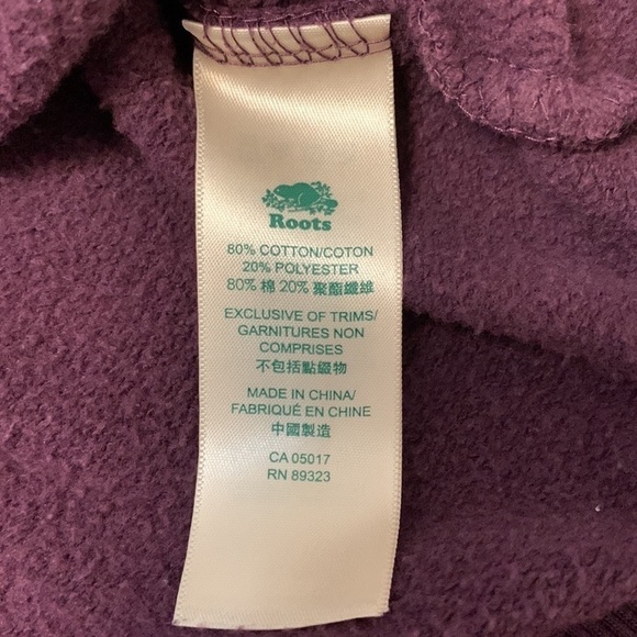 ROOTS sweatshirt hoodie kangaroo pocket drawstring hood purple eggplant medium - Picture 5 of 13